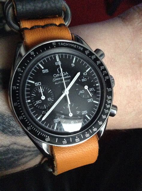 omega speedmaster gold and leather|omega speedmaster on nato strap.